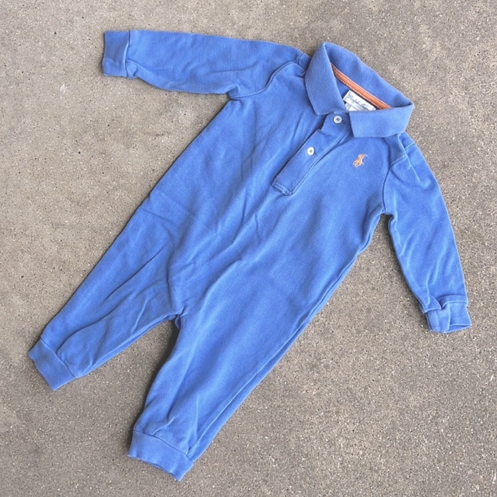 Ralph Lauren baby blue organic cotton polo coveralls